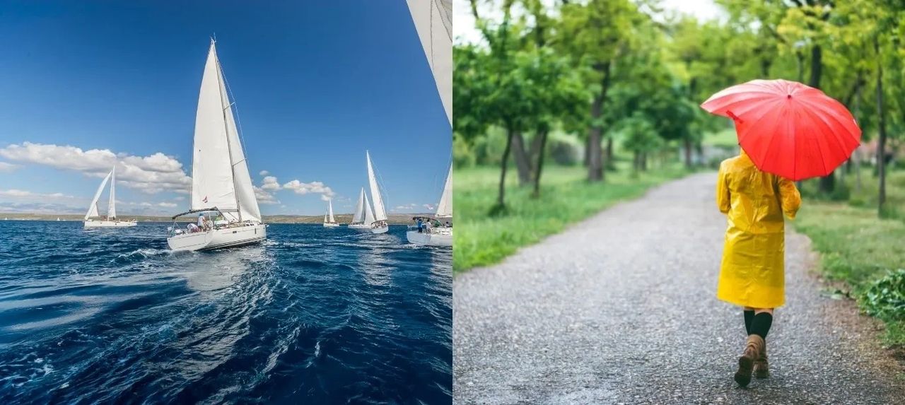 Is the grass always greener on the other side? Coming Home after being an expat. What Now? photos of sailing while overseas and a rainy day with umbrella back home