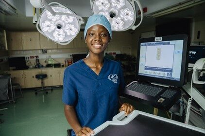 Deborah Nutsugah, Hospital ship biomedical engineer, in operating theatre