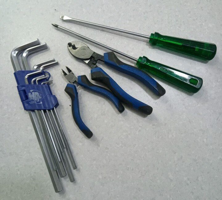 screwdriver, pliers, hex keys
