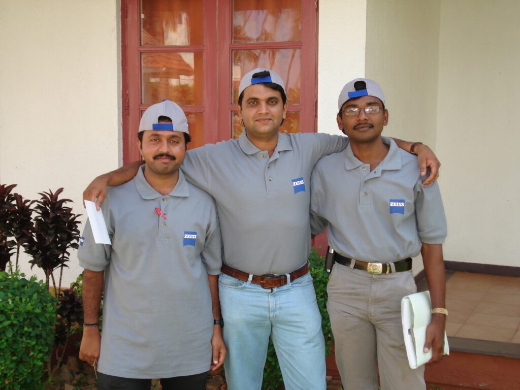 Ashish Prabhudesai, field service consultant, in Goa with Zeiss colleagues