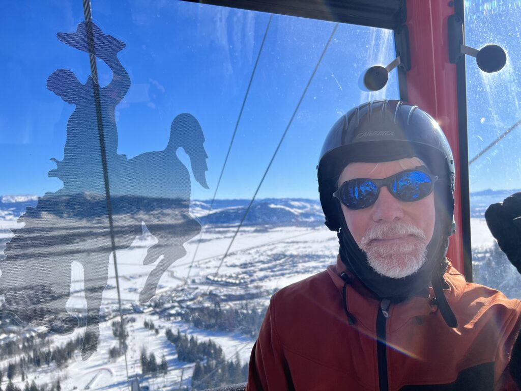 John DeFiore in ski lift at Jackson Hole Wyoming
