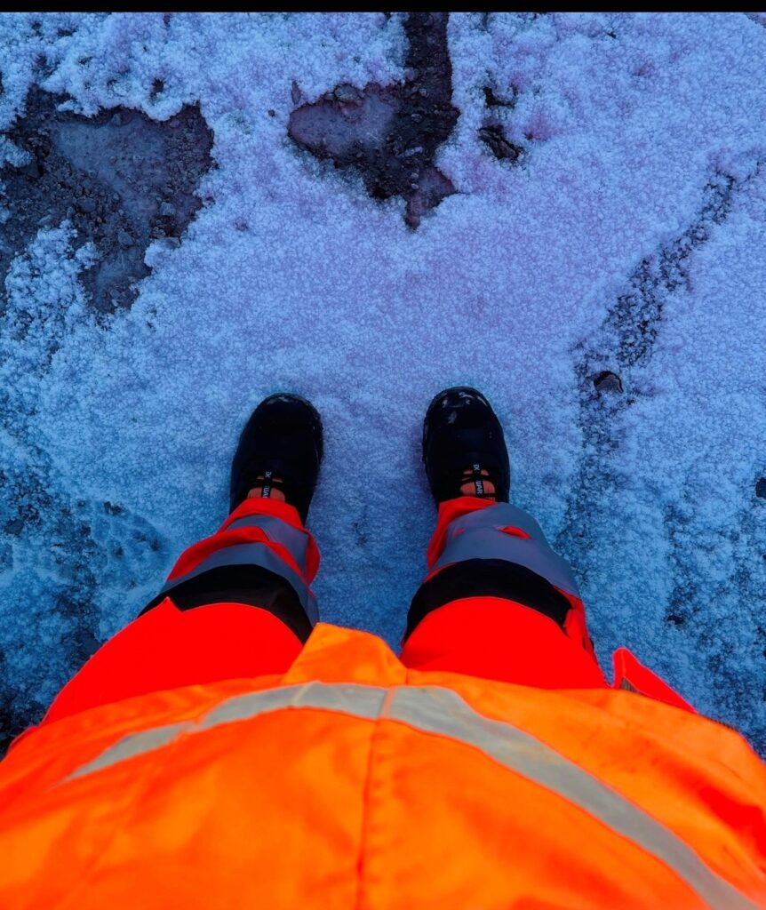work boots in snow