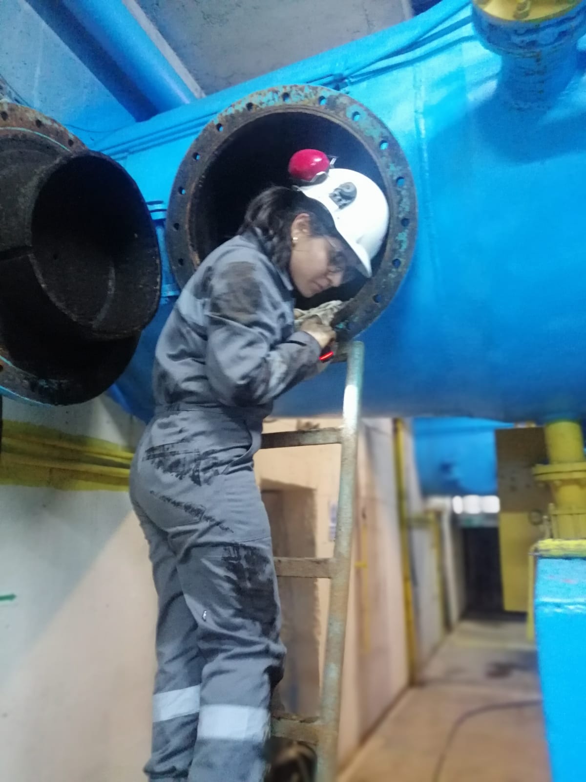 Songul Ogdum renewable energy engineering in overalls inside turbine