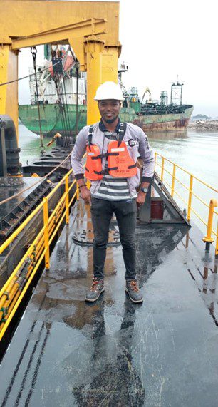 Sylvester (Onyekachi) Sylvester first day on a marine vessel