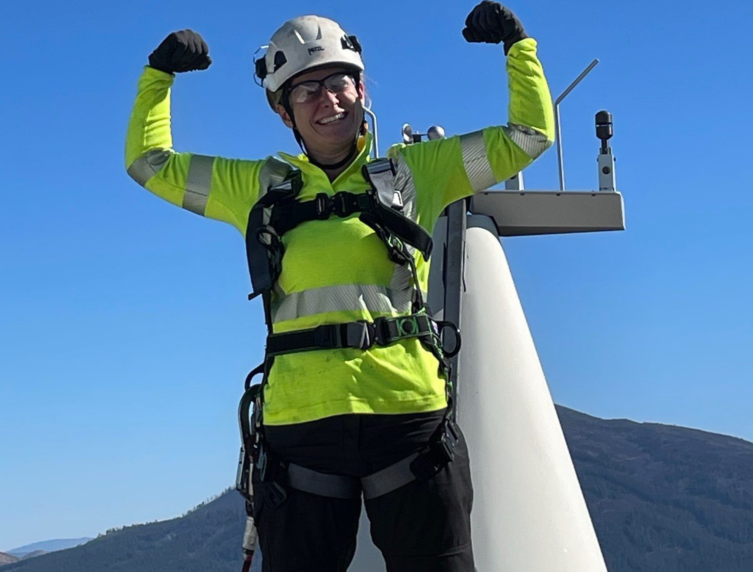 Jessie on top of wind turbine