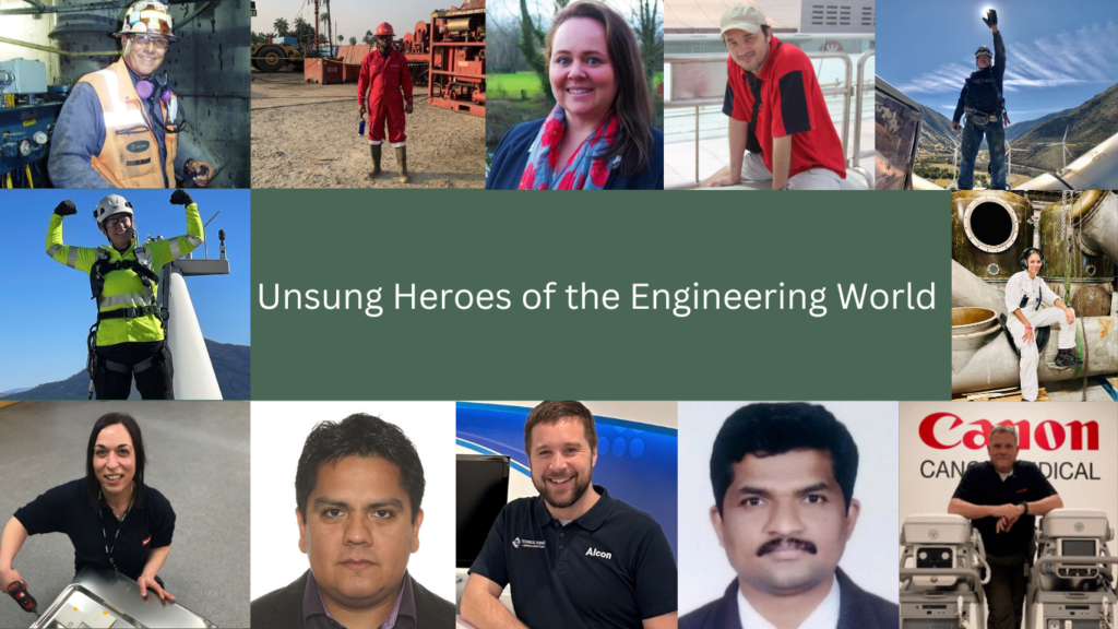 photos of engineers featured in blog, encircling title Unsung Heroes of the Engineering World