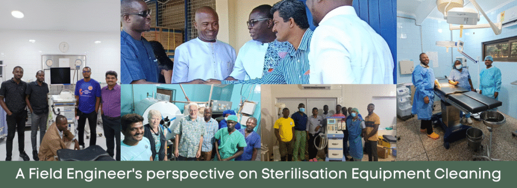 Collage of photos of Anand Dalvi and colleagues in Ghana Africa.