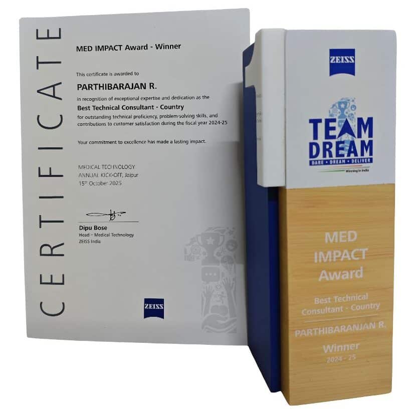 Parthibarajan Ramachandran Zeiss Award Certificate