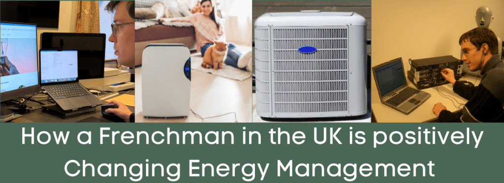 Pictures of Jeremie Huscenot, and pictures of domestic air conditioning equipment.