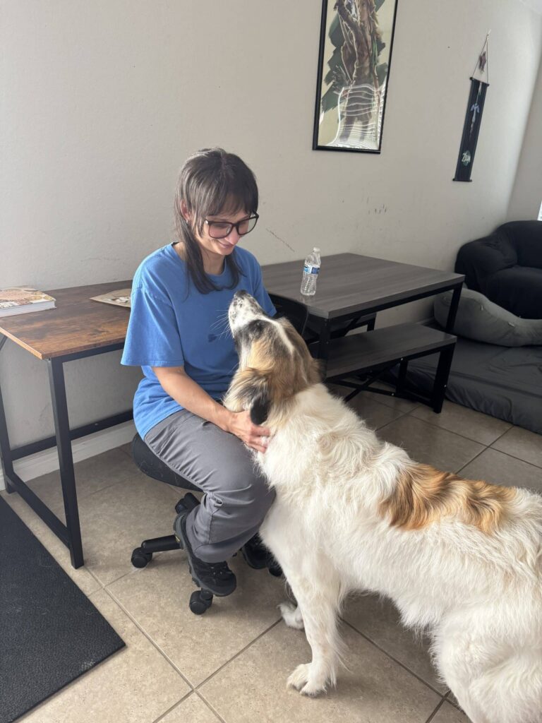 Yvette Ocasio with her dog at home