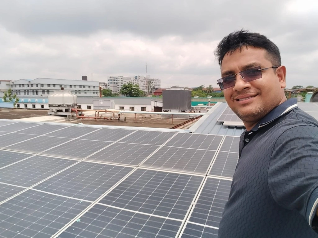 Sajib Nandy Electrical and Automation Engineer on top of the roof on solar plant in Transcom Beverages ltd