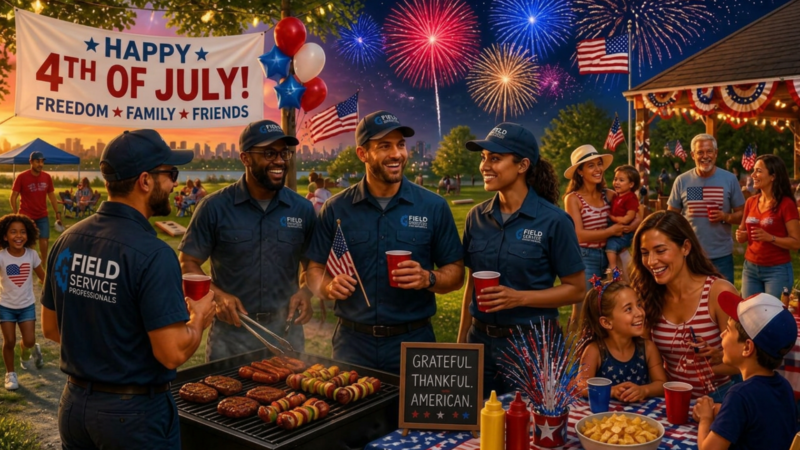 Field service engineers celebrating 4th July with family and friends